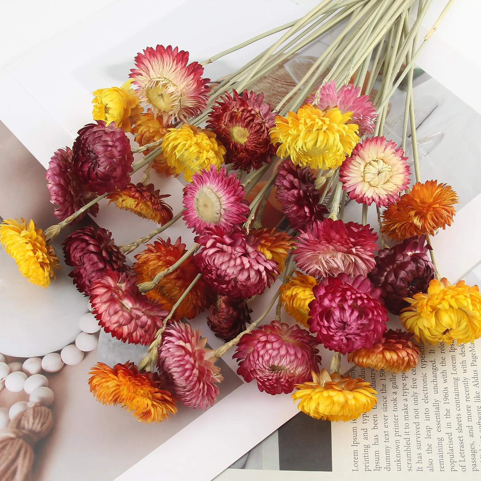 32 Stück Trockenblumen Trockenblumenstrauß Mehrfarbige Getrocknete Gänseblümchen Getrocknete Blumen Natur Trocken Pflanze für DIY Blumenarrangements Hochzeit Zuhause Tischvasendekoration