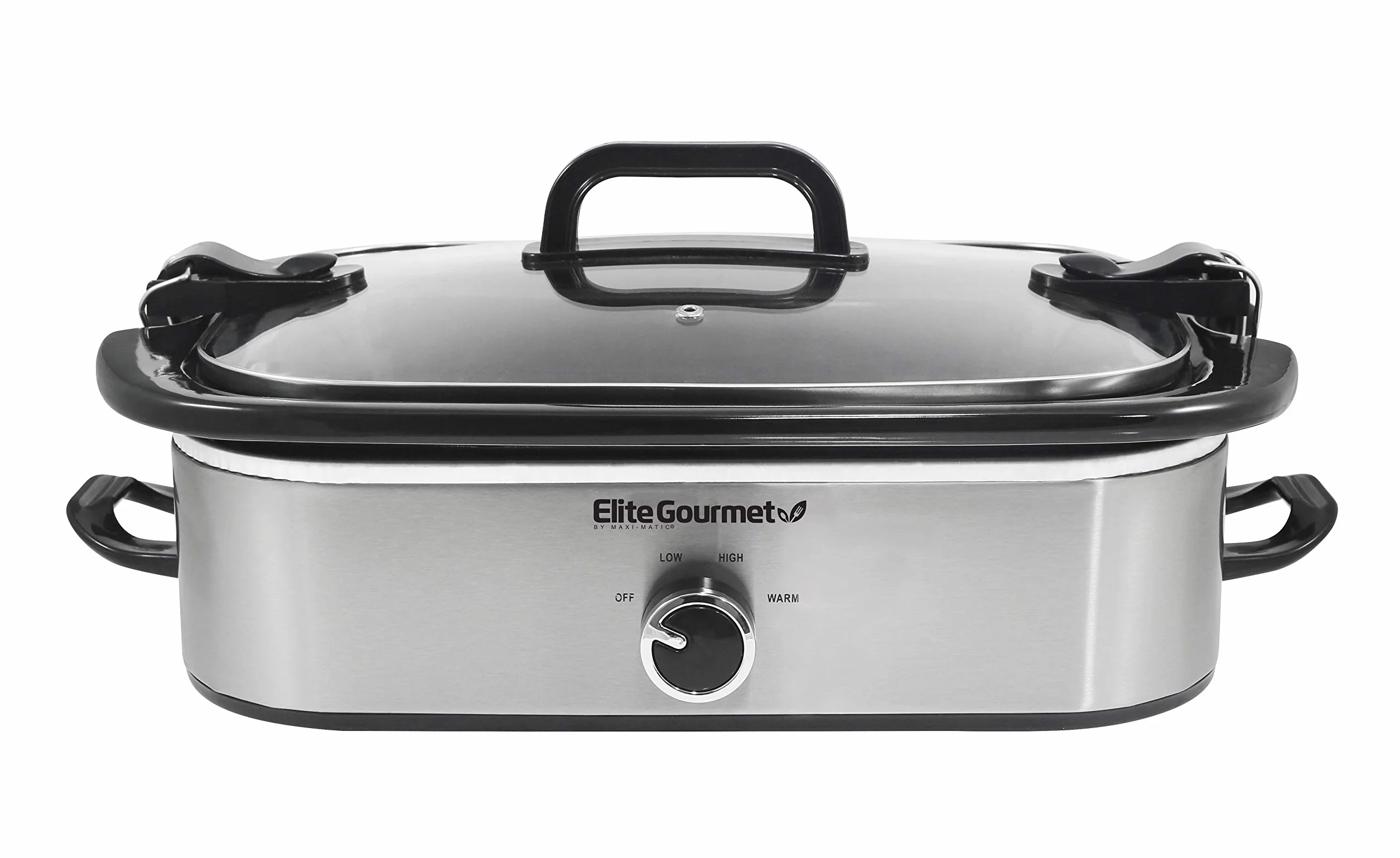 Elite Gourmet MST-5240SS Kasserolle-Schongarer, verschließbarer Deckel, einstellbare Temperatur, hält warm, ofen- und spülmaschinenfest, 3,3 l Fassungsvermögen, Edelstahl