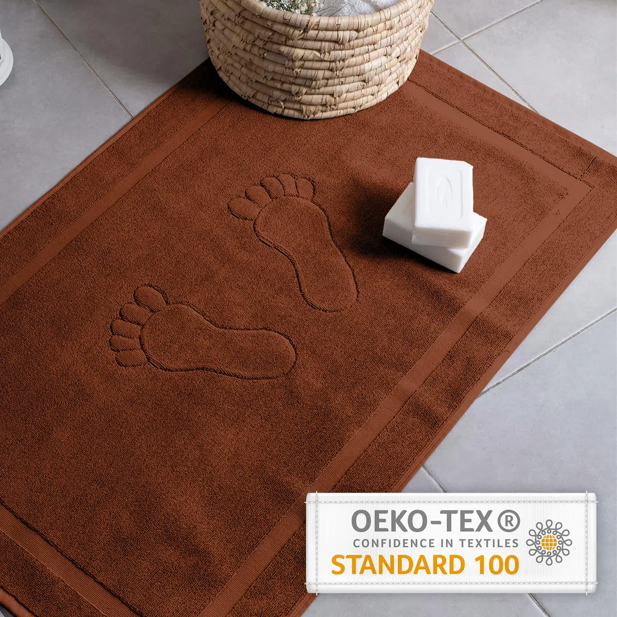 Komfortec Badvorleger Set 2 Teilig, Frottee Duschvorleger, Waschbar Duschmatte & Badteppich, 800 g/m² &100% Baumwolle, Saugfähig & Schnelltrocknend, 50 x 80 cm, Schoko Braun, bathmat-braun