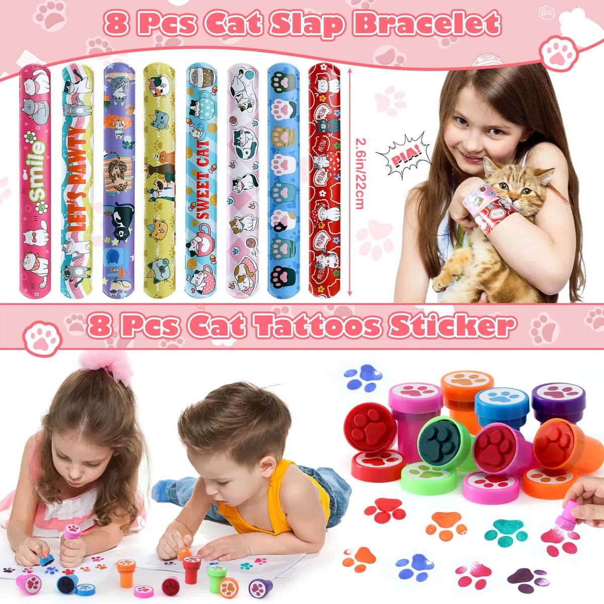 G.C Katzen Mitgebsel Kindergeburtstag Pinata Geburtstag Mädchen mit Pailletten Katzenohren Stirnband und Schlüsselanhänger Tattoo Katze Give Aways Gastgeschenk Mitbringsel Kindergeburtstag Mädchen
