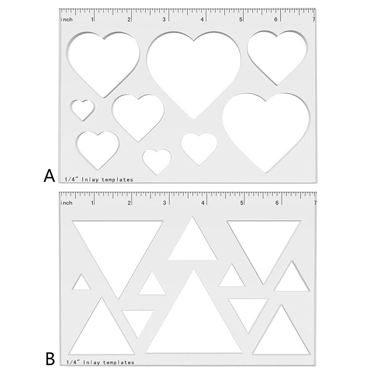 Dreiecks- oder Herz-Inlay-Vorlage in verschiedenen Größen, transparente Acryl-Schablone für Holzbearbeitungsbegeisterte und professionelle Inlay-Vorlage