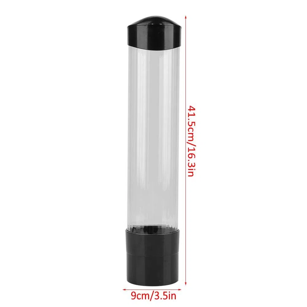 Broco Becherspender für 60-80 Becher, One-Touch-Knopf, Wandmontage, staubdicht, transparentes Fenster, geeignet für Papier- und Plastikbecher bis 7,5 cm Durchmesser (Schwarz)