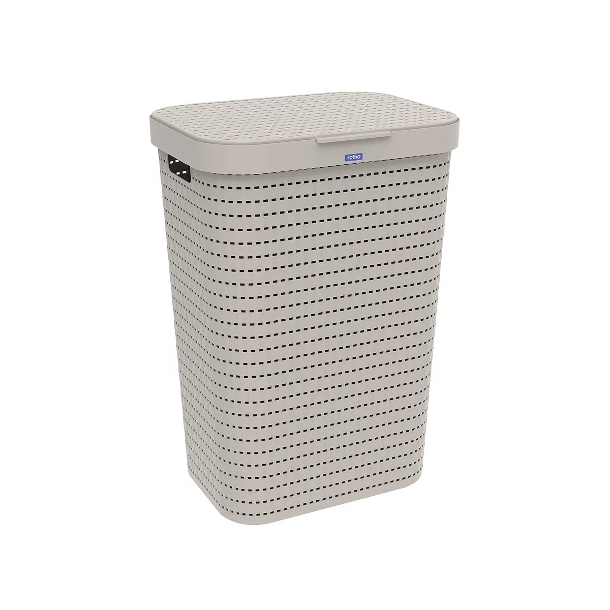 Rotho Country Wäschesammler Kunststoff mit Deckel 55l | Wäschekorb schmall in Rattan-Optik | Deckel öffnet komplett | angenehm zu tragen | einfach zu reinigen & hygienisch | beige