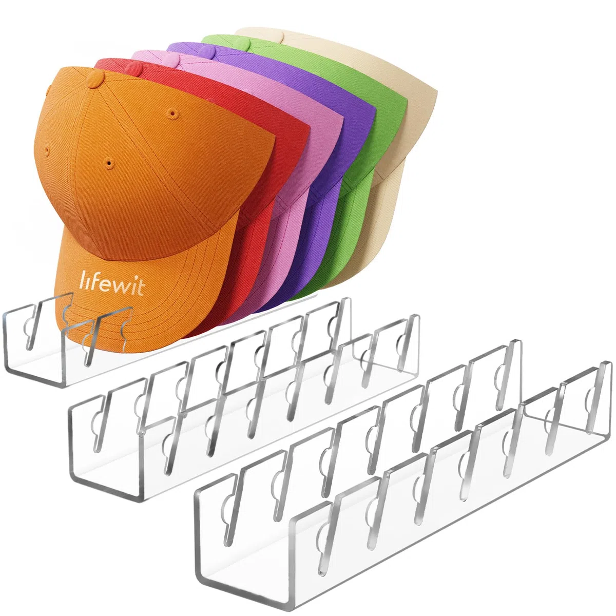 Lifewit Cap Halter, 3 Stück Kunststoff Kappen Organizer, Cap Aufbewahrung Fasst 21 Hüte, Desktop Cap Halterung, Kappenhalter für Schlafzimmer, Kleiderschränke, Kommoden und Wände, Transparente