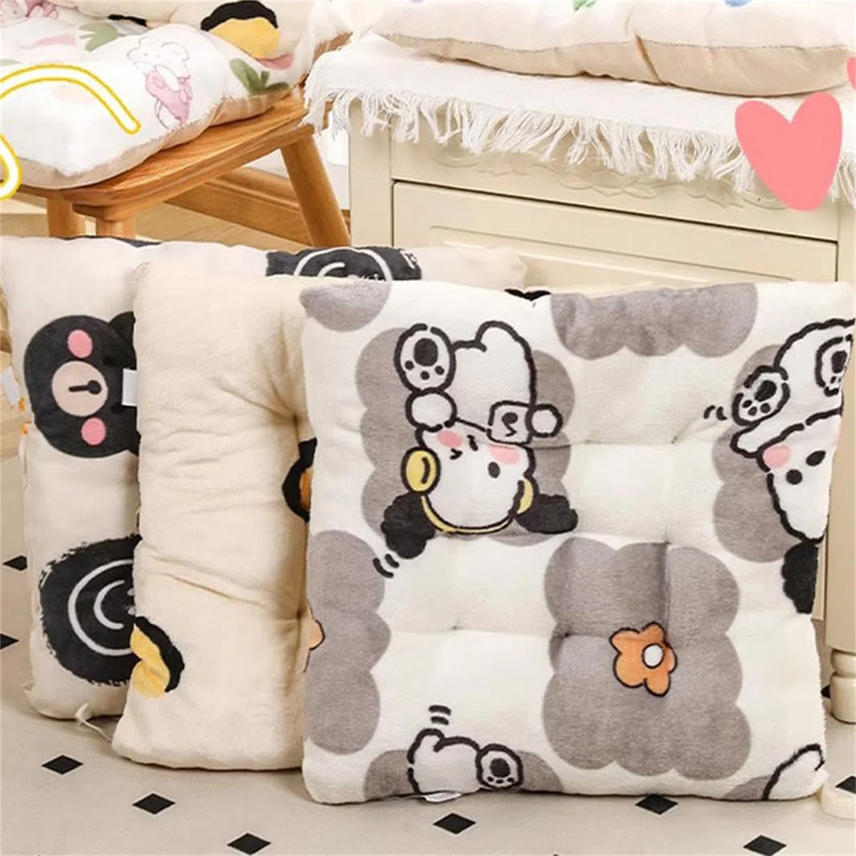 Sitzkissen Kinder Stuhlkissen für Schule, Memory Foam Kissen, Verdicktes PlüSch Sitzkissen, Winter Warm Zu Halten Rutschfeste Sitzkissen für Outdoor & Indoor Gartenstuhl (Kaninchen,40X40 cm)