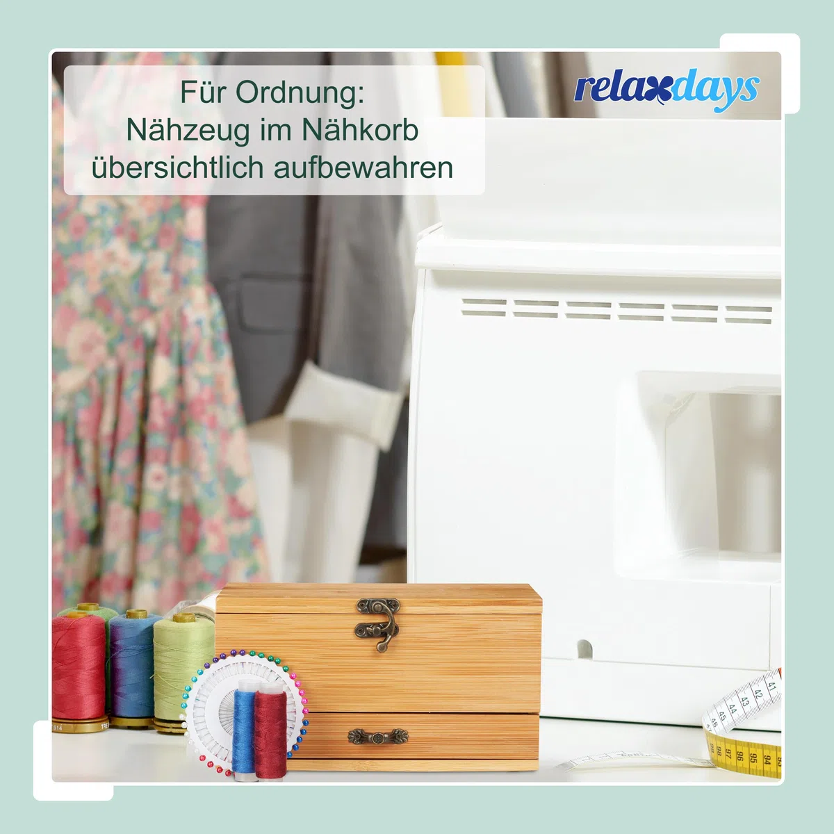 Relaxdays Bambus Nähkästchen, 4 Fächer & Schublade, mit Deckel, Griff in Antik-Optik, Nähkiste ohne Inhalt, natur