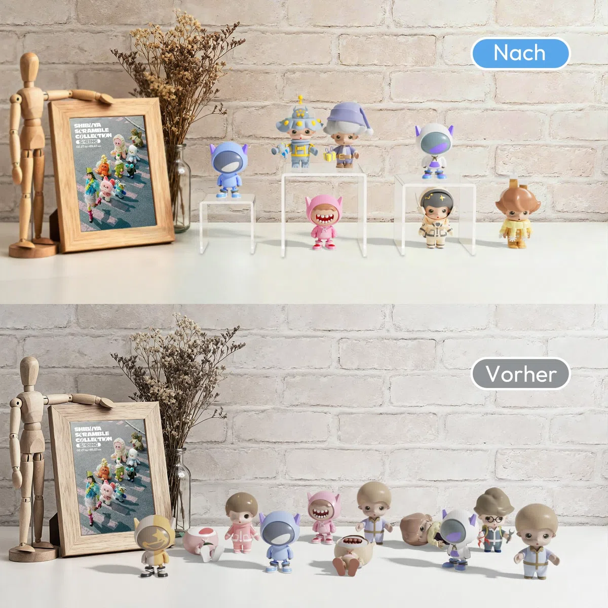 AITEE Acryl Display Risers Stand: Klares Acryl Parfümregal mit 3 Quadratischen Größen für Funko Pop Figuren, Schmuck, Kosmetik, Cupcakes – Tischdekoration für Produktpräsentation (6 Stück)