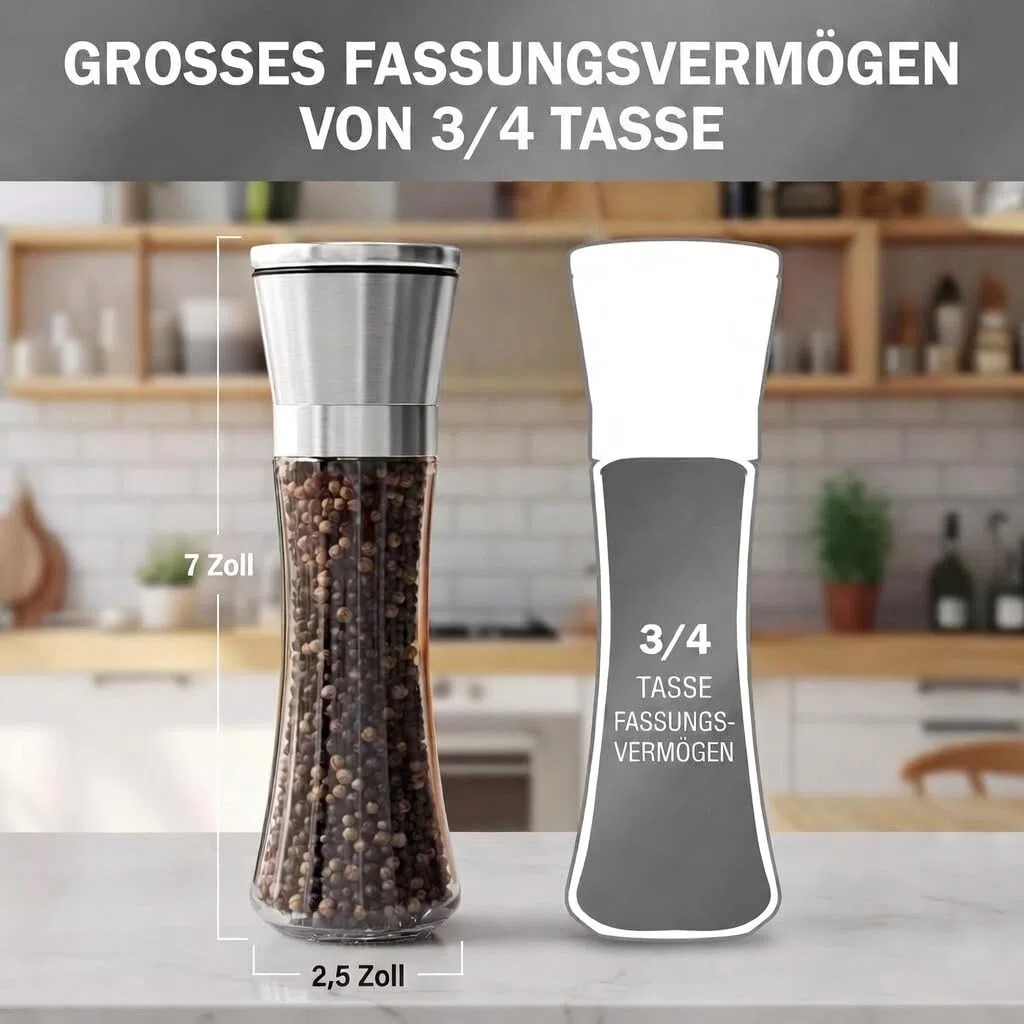 salz und pfeffermühle von HOME EC - Salzmühle und Pfeffermühle - Eistellbare Seesalzmühle & Pfeffermühle – Hohe Salz- und Pfefferstreuer – Pfeffer und Salzmühle mit Trichter und Ebook