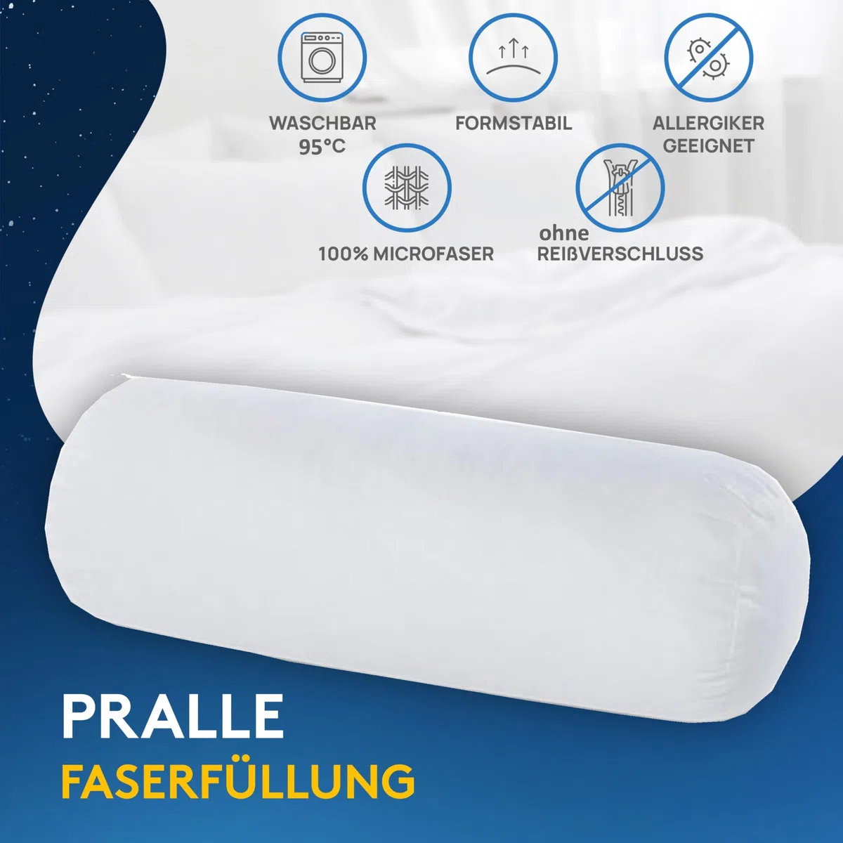 LILENO HOME Microfaser Nackenrolle 15x40 cm [2er Set] bis 95 Grad waschbar - Kopfkissen 15x40 cm als Kissen-Füllung für Bett oder als Deko-Kissen - Sofakissen & Zierkissen