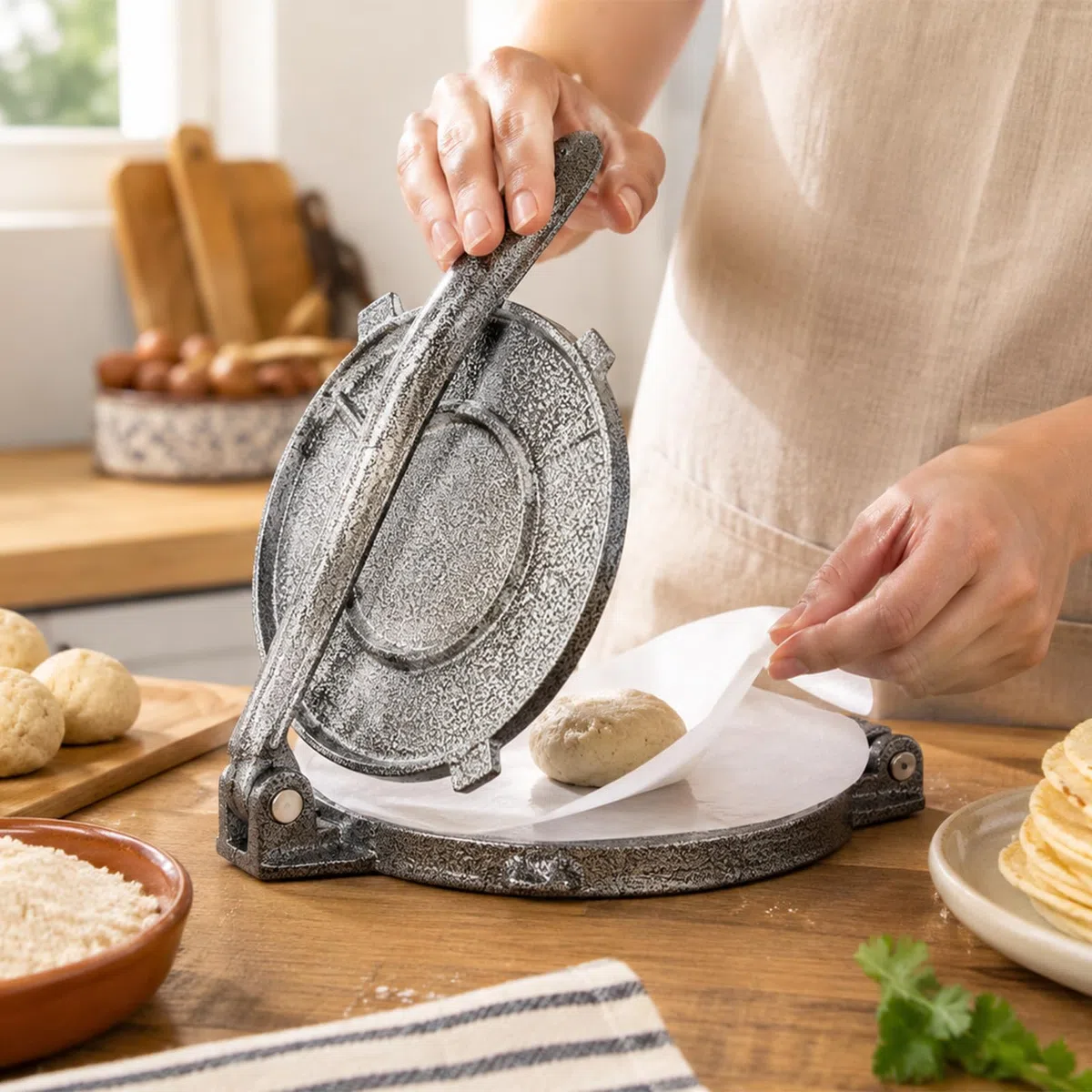 Tortilla Presse, 16cm Rund Teigpresse Aluminium | Chapati Maker Quesadilla Roti Presser Fladenbrotpresse Mexikanische Tacos Indische Italienische Küche Pizza Pfannkuchen
