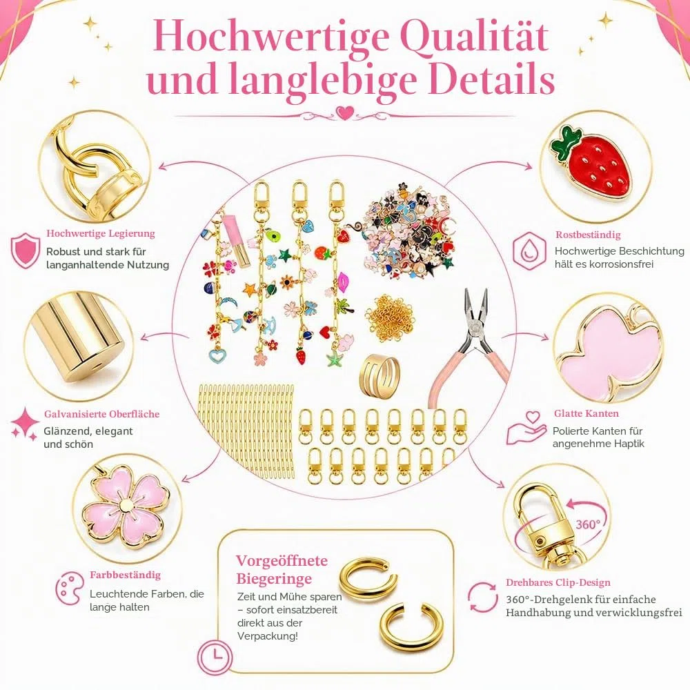 Gaiett 302 Pcs DIY Schlüsselanhänger Selber Machen, Anhänger Keychain Set inklusive 100 Charms, 20 Schlüsselanhänger Clips, 20 Verlängerungsketten, 160 Biegeringen und Schmuckzange