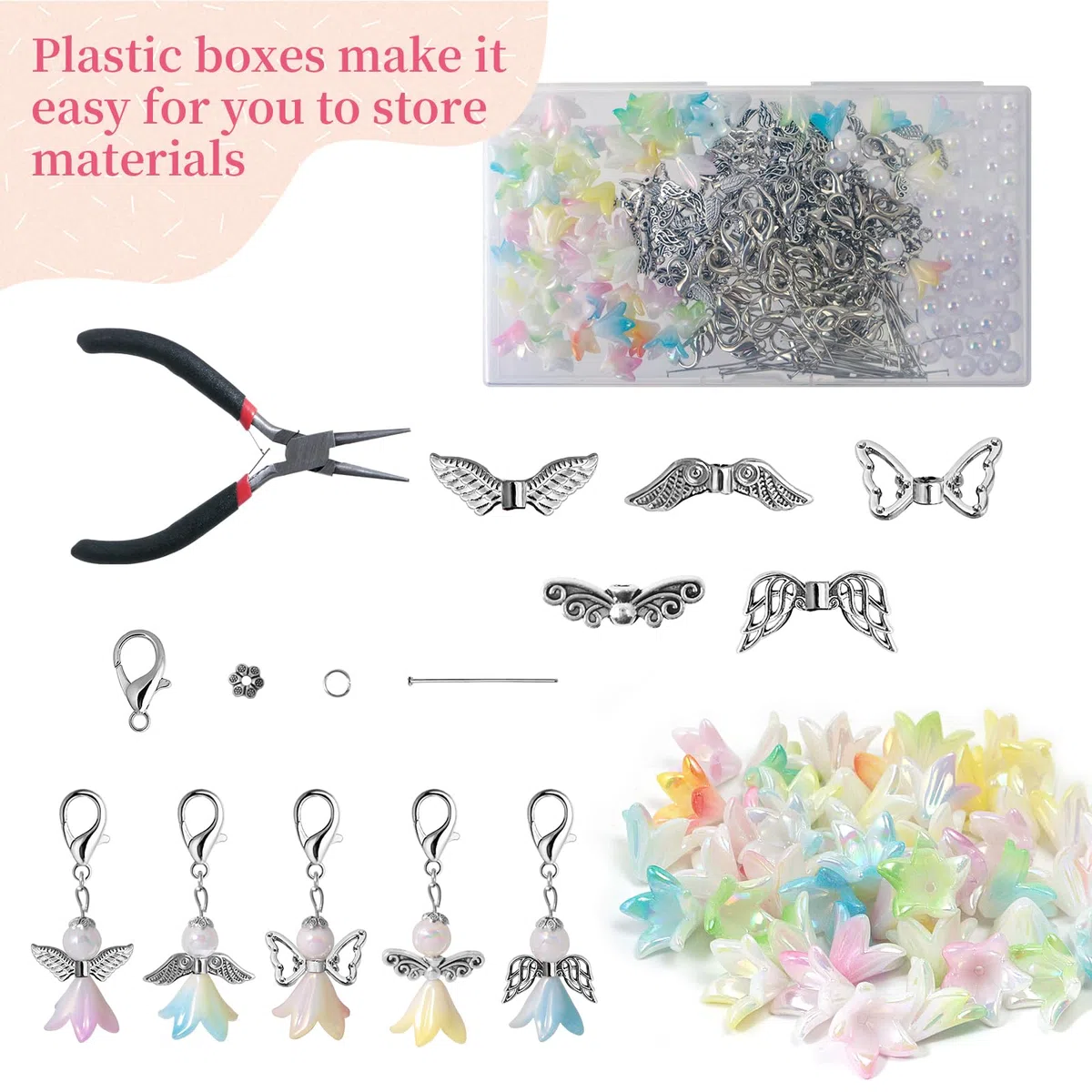 50 Sets Schutzengel Anhänger Basteln Perlen Schutzengel Schlüsselanhänger Engel Bastelset Perlenengel Anhänger Charms für DIY Hochzeitsgeschenke Taufe Kommunion Weihnacht