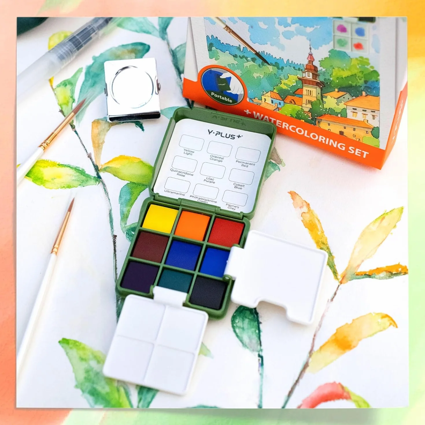 YPLUS Aquarellfarben Set – Premium Wasserfarbkasten, Perfektes Aquarell Set für Anfänger und Profis, Kompakter Malkasten, Wassermalfarben im Taschenformat