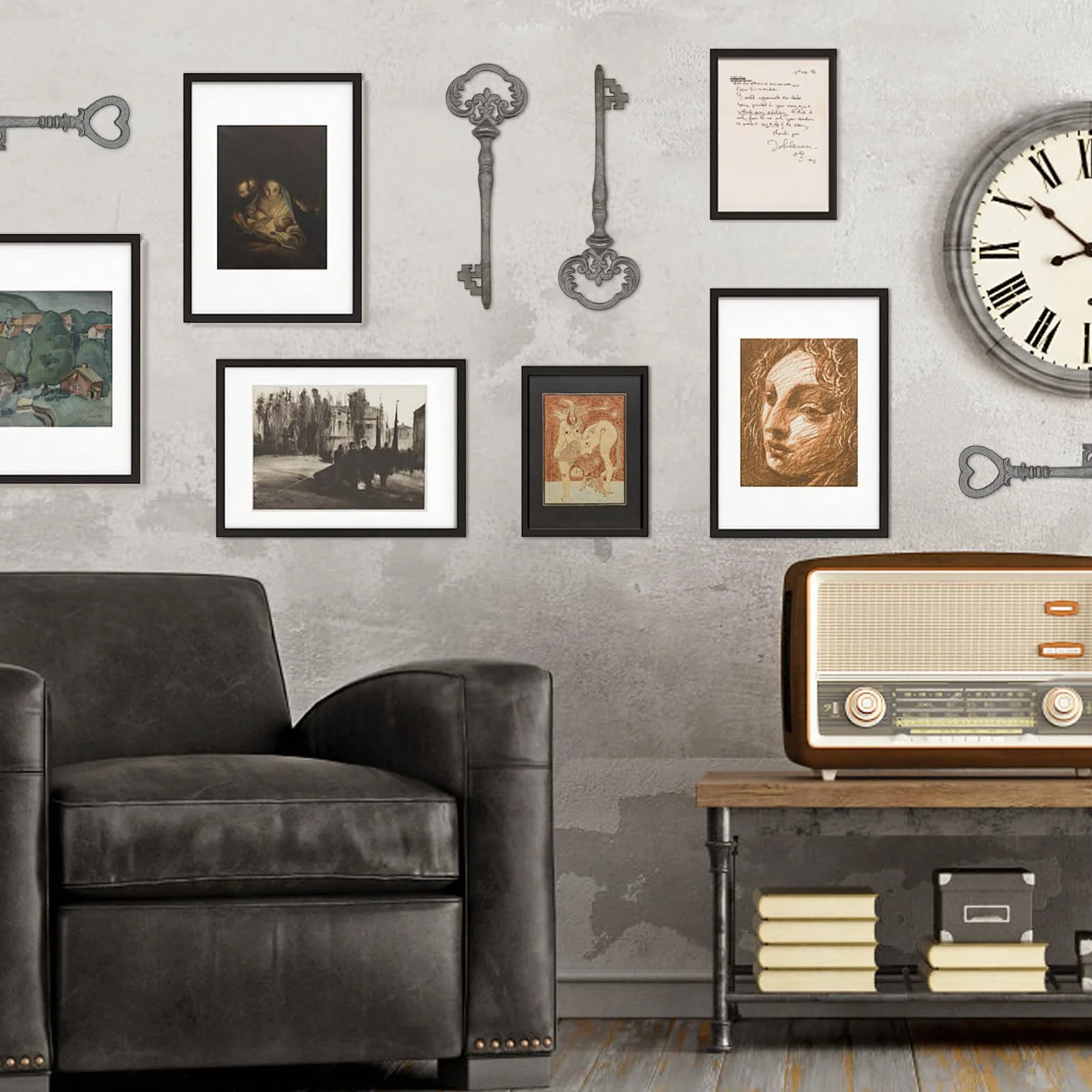 Zezzxu Großer Gusseisenskelettschlüssel, 2 Stück, Vintage-Stil, Gusseisen, dekorativ, Schmiedeeisen, Handwerksschlüssel für Zuhause, Wanddekoration