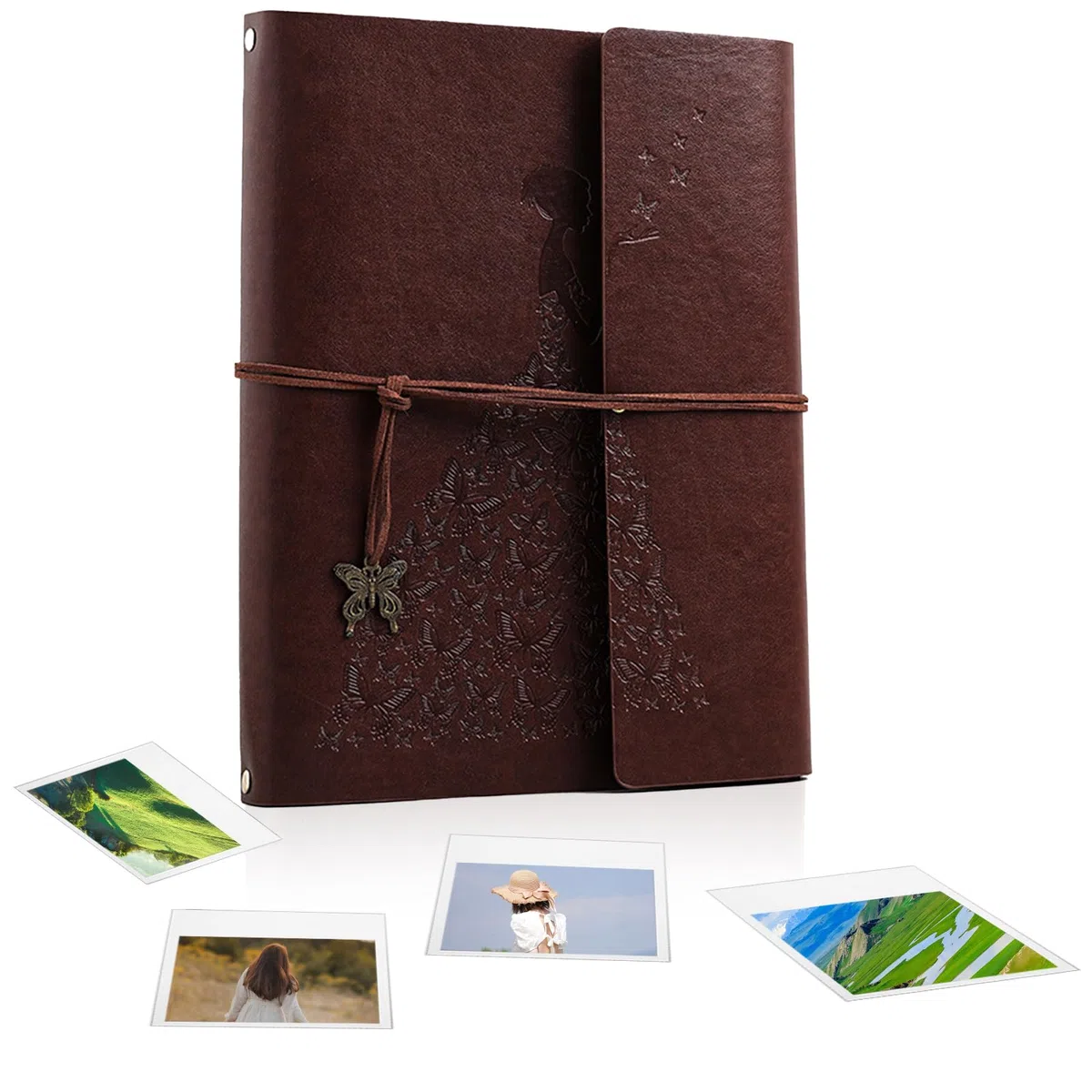 Fotoalbum Vintage Lederalbum 27x20,5cm, EUBSWA Selbstgestalten Fotobuch mit 60 Seiten Scrapbook für 420 Bilder, Hochzeit Gästebuch, Geschenk für Freund (Kleid)