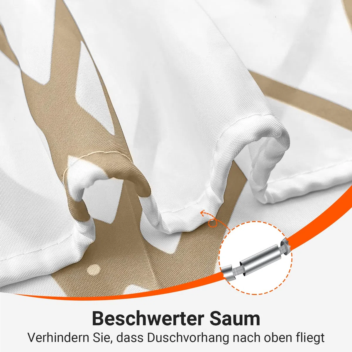 Lerores Duschvorhang 180x200 cm Beige Geometrische Kurve, Beschwerter Saum Antischimmel, Wasserabweisend, Waschbar Polyester Badevorhänge mit 12 Ösen und Duschvorhangringen für Badezimmer, Badewanne