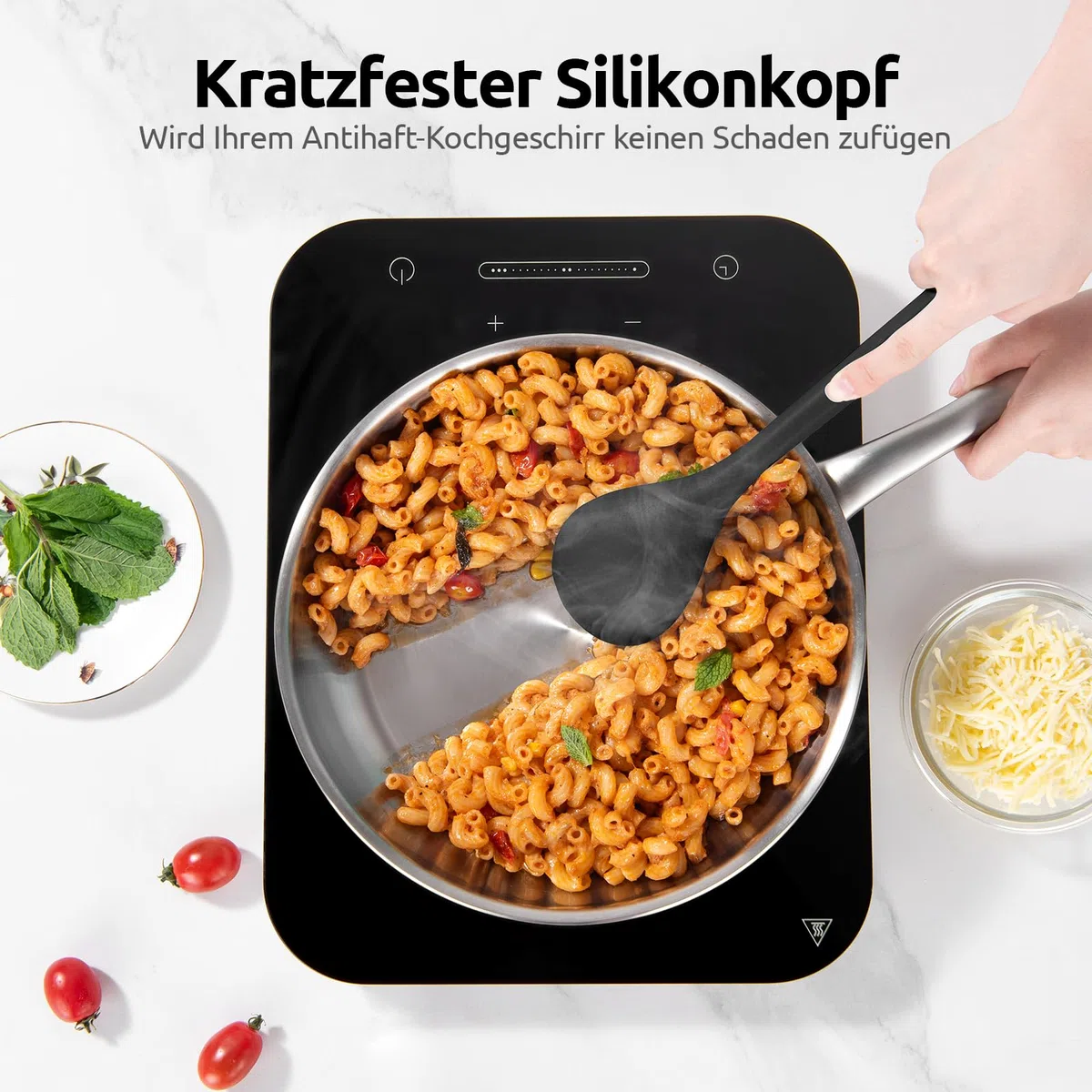 U-Taste 33.9 cm extra langer Silikon Löffel, 315℃ Hitzebeständiger BPA-freier massive Kochlöffel, antihaftbeschichteter nahtloser Küchen Servierlöffel zum Mischen Rühren Begießen Schöpfen (Schwarz)