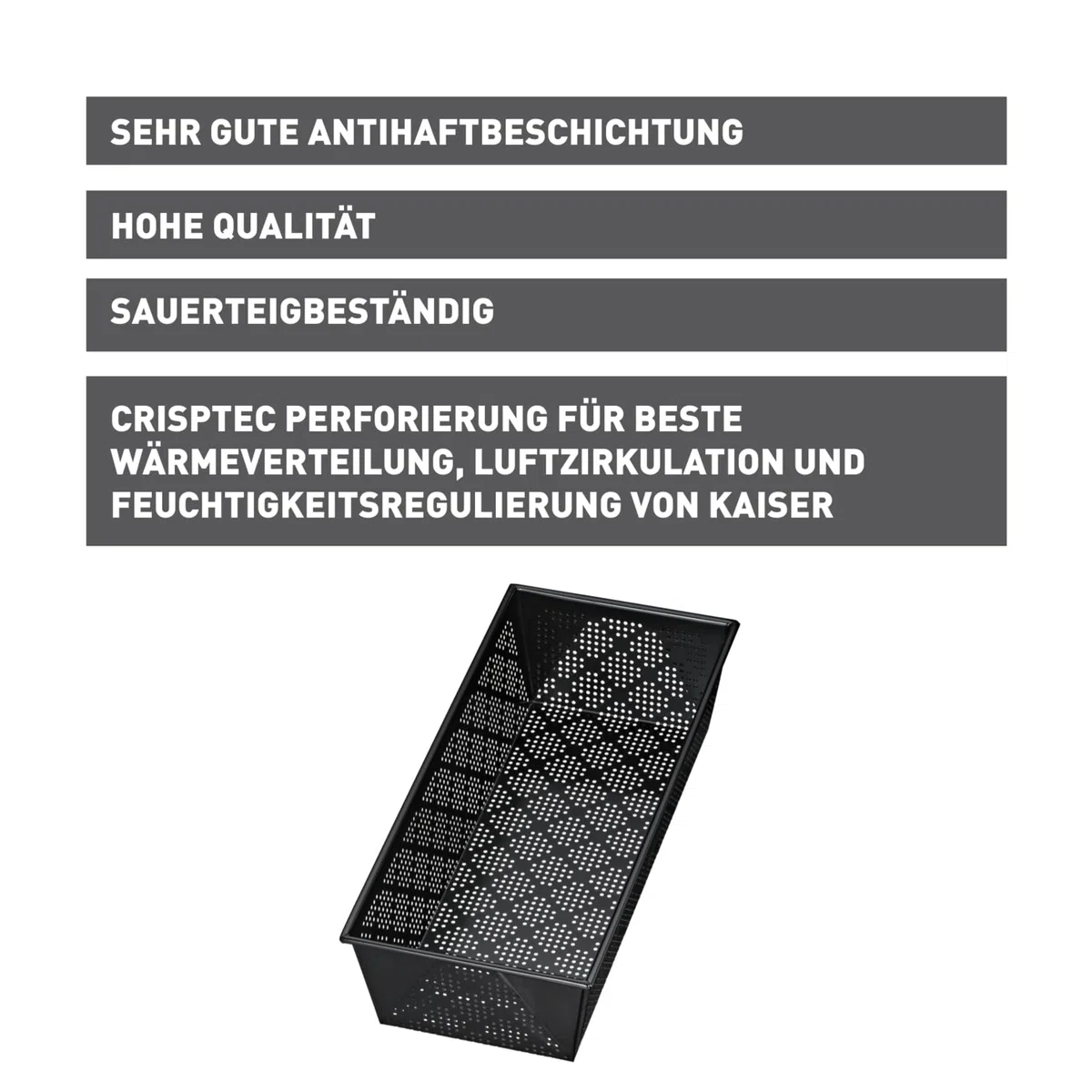 Original Kaiser Inspiration Brotbackform perforiert 35 cm, Backform für 1500g Brote, Kastenform Kuchen Brote, antihaftbeschichtet, sauerteigbeständig, Schwarz