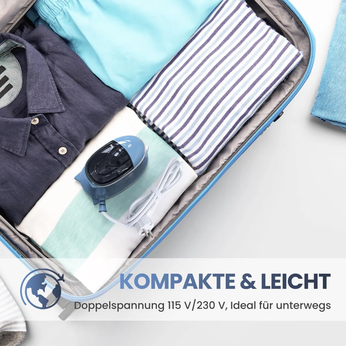 BEAUTURAL Reisebügeleisen, Dual-Spannung 220V/120V, Antihaft-Sohle, Dampfbügeleisen Trockenbügeleisen mit Anti-Tropf-Funktion
