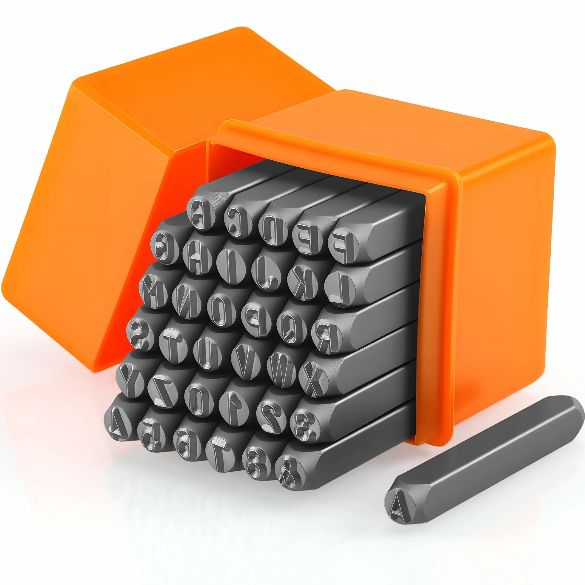 Starvortex 36 Stück Schlagzahlen 6mm, Langlebig Kohlenstoffstahl Schlagbuchstaben, Zahlen und Symbole Metallstempel (A-Z, 0-9, &)，Metallbuchstaben Prägestempel für Holz Kunststoff Leder