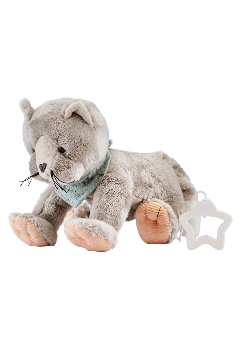 Sterntaler Spieluhr M Katze Lilly - Baby Spieluhr aus Plüsch-Material, waschbar mit herausnehmbarer Spieluhr, Brahms Wiegenlied - Einschlafhilfe, wirkt beruhigend zuhause & unterwegs, grau