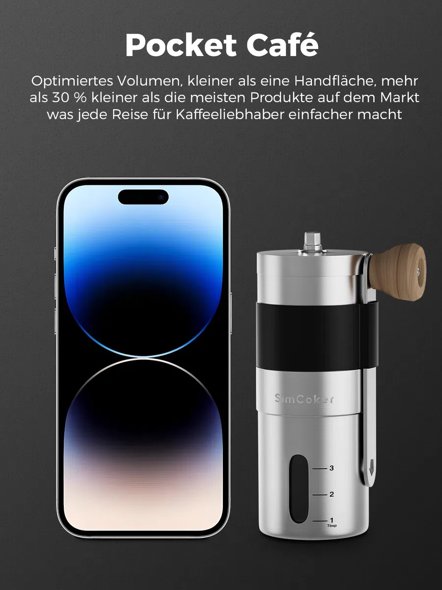 Kaffeemühle Manuell,Keramikmahlwerk mit 20 g Fassungsvermögen,Einstellbare Mahlgrad Einstellung,Hand Kaffeemühle für Outdoor und Camping,304 Edelstahl