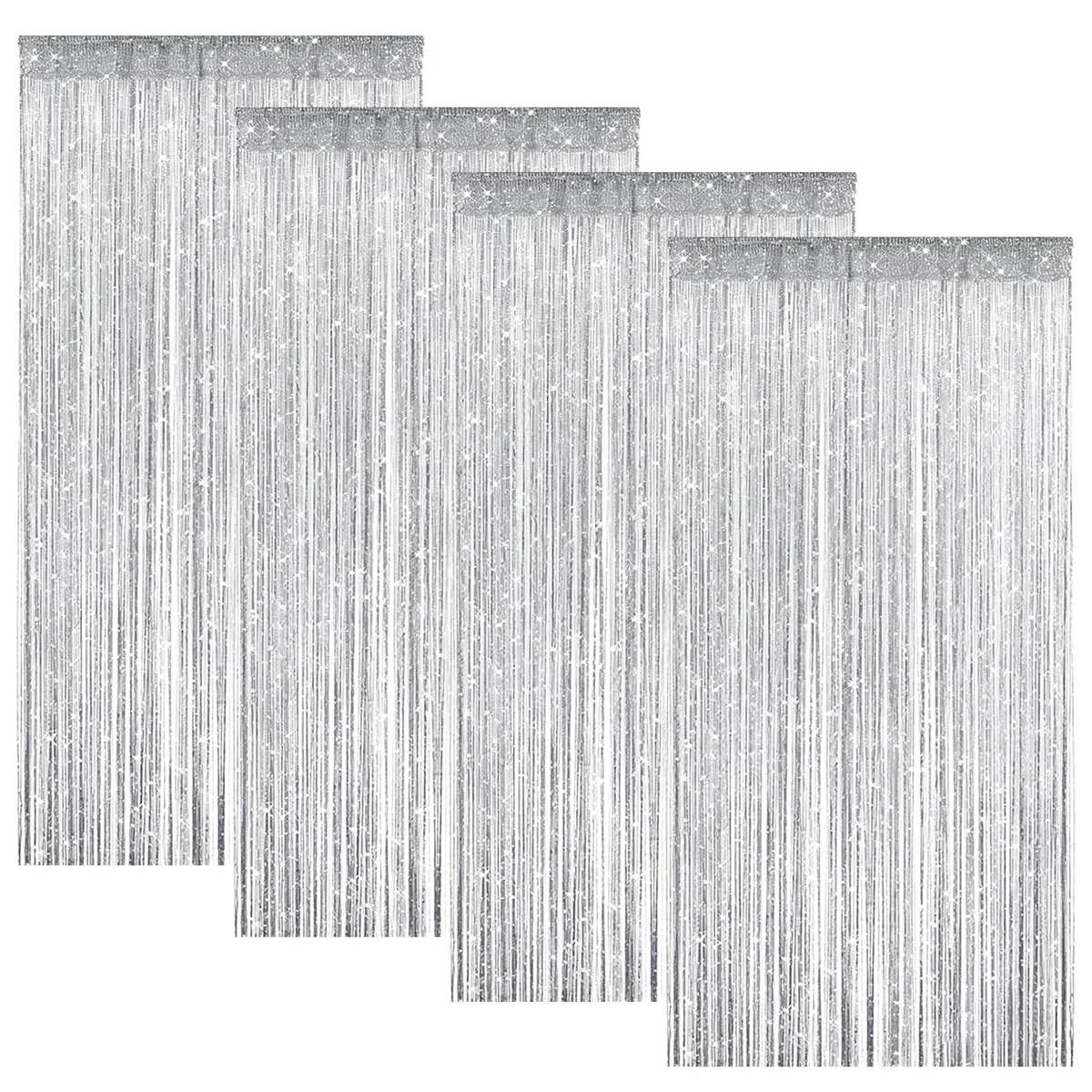 4 Stück Fadenvorhang Türvorhang 100x200cm, Glitzer Perlenvorhang Raumteiler Fensterdekoration für Hochzeit Party Dekoration