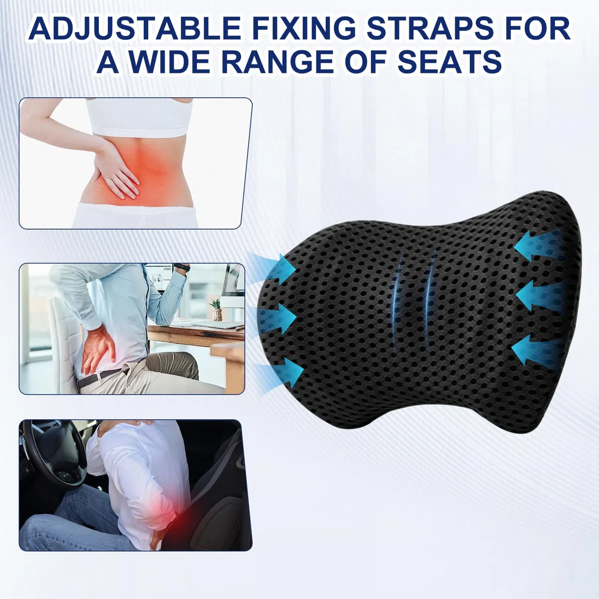 Raxfekro Lumbalkissen Rückenkissen, Ergonomisches Lendenkissen aus Memory Foam, Rückenpolster für Back Support, Lendenstützkissen für Autositze und Bürostühle (Schwarz)