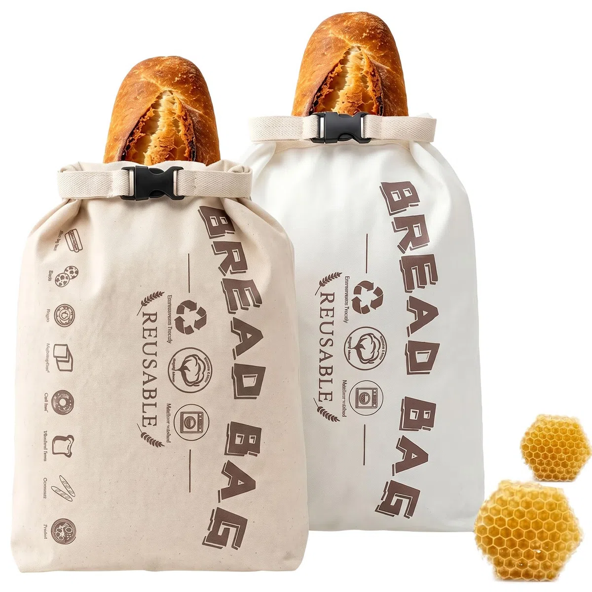 Bienenwachs Brotbeutel, 2 Stück 42x33 cm Brotbeutel mit Bienenwachs, Bio-Baumwolle & Natürliche Bienenwachsbeutel für Brot, Brotsack zum Frischhalten, Sauerteig Zubehör