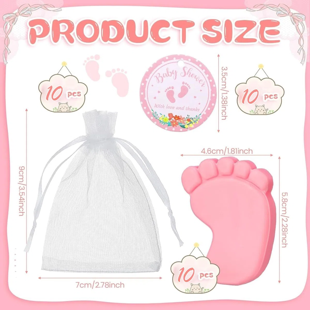 Handgefertigte Fußabdruck-Seife für Gäste, Souvenir, Geschenk, Baby-Party, Partyseife für Geburtstag, Hochzeit, Familienveranstaltung, Andenken (Mädchen), 10 Sets