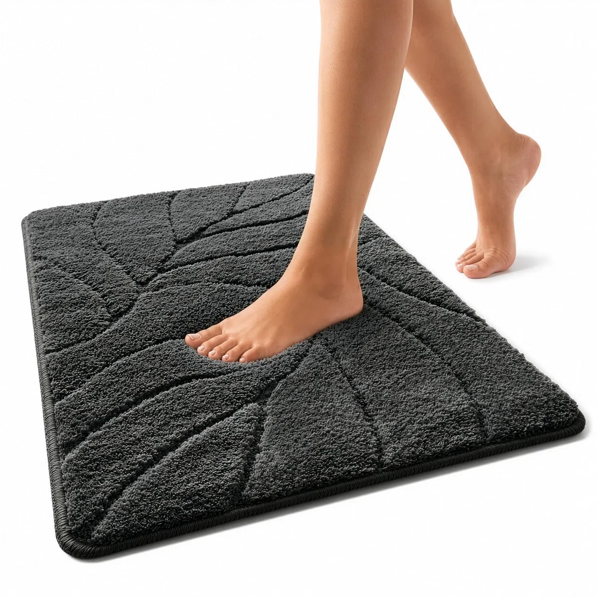 Floordirekt Badteppich - extra flauschig & schnelltrocknend - Badezimmerteppich mit rutschhemmender Rückseite - Badematte Duschvorleger (Maris) (Dunkelgrau, 60 x 120 cm)