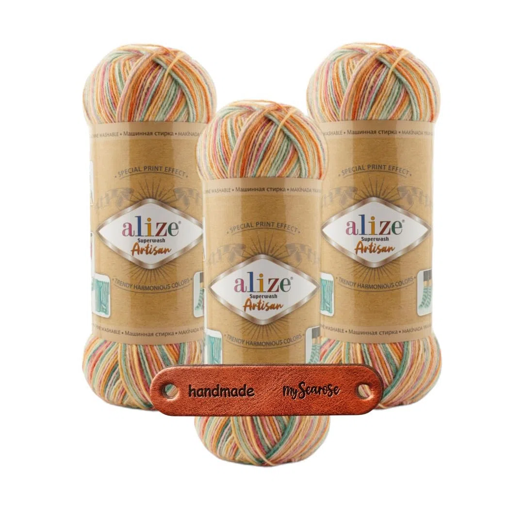 ALIZE Superwash Artisan 9012 Premium Wolle 3 x 100g strapazierfähige Sockenwolle mit Farbspiel für kreative Strickideen mit mySearose Label