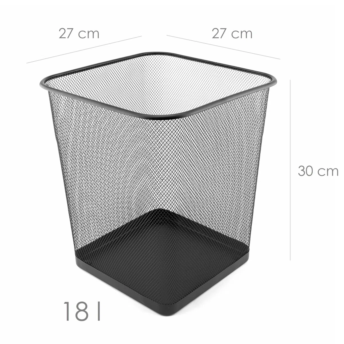 D.RECT Papierkorb Büro 18L - Abfalleimer, Papierkorb aus Drahtgeflecht Mülleimer, Papiereimer - Metall Büroeimer Mesh Eckig, Schwarz