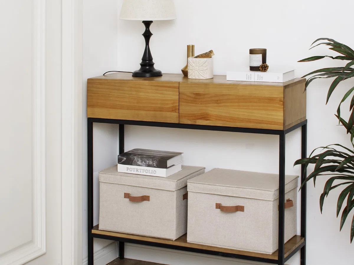 StorageWorks Aufbewahrungsboxen mit Deckel, Stoff Aufbewahrungskorb mit Deckel Groß, Organizer Box mit Griffen, Robuste Ordnungsboxen mit Deckel für Kleiderschrank, Braun und Beige, 2 Stück
