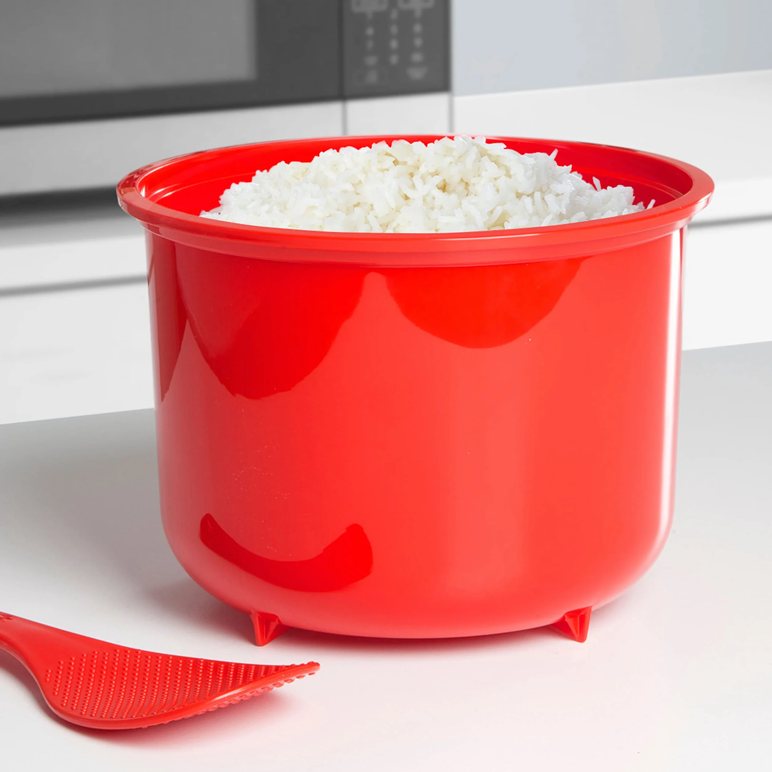 Sistema Microwave Reiskocher | 2,6 l | Spülmaschinenfester kleiner Reiskocher | BPA-frei | Rot