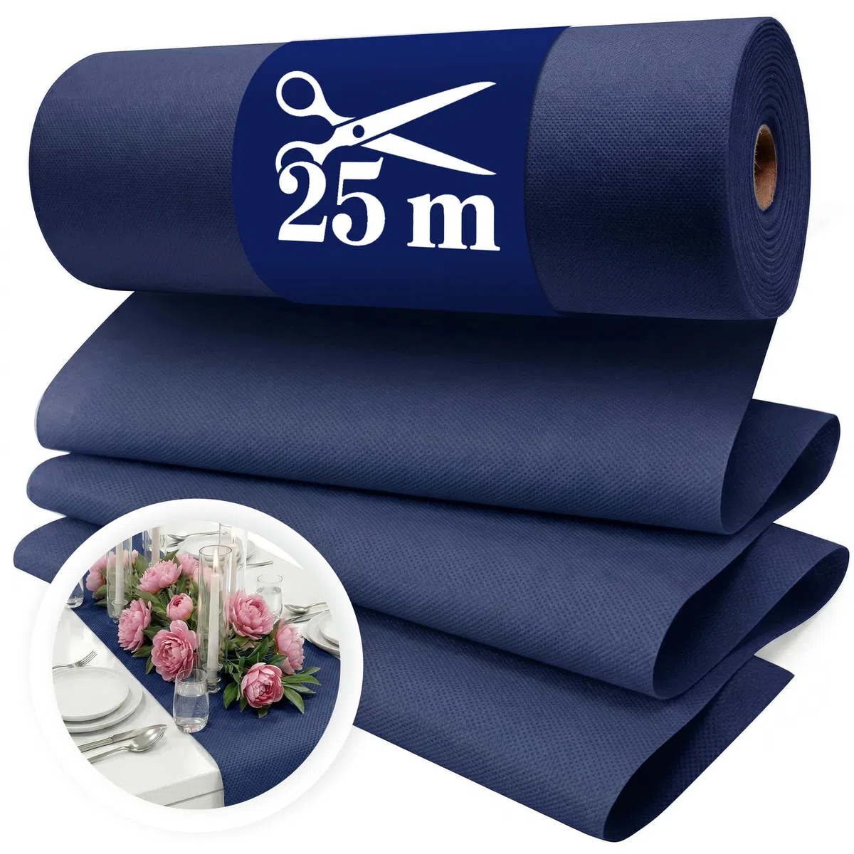 Vlies Tischläufer Dunkelblau [30cm x 25m] - Einweg Tischband als edle Tischläufer Tischdeko für Hochzeit, Kommunion, Taufe, Geburtstag, Weihnachten und Biertisch Feste