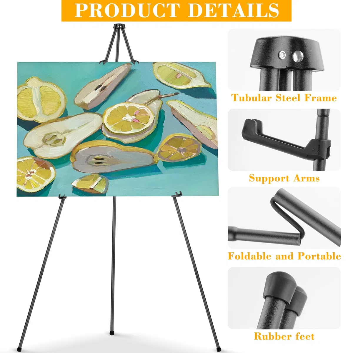 PUWOWYE Künstler Staffelei Stand, 160cm Verstellbares Stativ Tisch Kunst Leinwand Malerei Display, Easy Folding Studio Teleskop Boden Staffeleien für Hochzeit Poster Innen Außen, Schwarz
