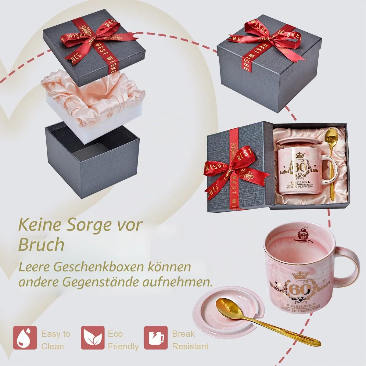 Geschenke zum 60 Geburtstag Frau, Fabelhafter 60. Limited Edition, 400ml Rosa Marmor Kaffeetasse mit Golddruck, Geschenk für Frauen zum 60.ter Geburtstag, Oma, Mutter, Schwester, Schöne Geschenkbox