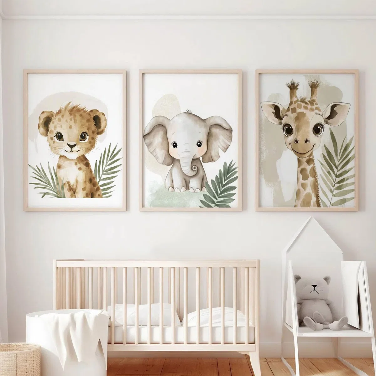 Xiyocadt 3er Tier Poster Set, Bilder Kinderzimmer, Elefant - Giraffe - Löwe, Dekor im Babyzimmer, Sicher und geruchlos moderne Wandbilder, ohne Rahmen (30 x 40 cm)