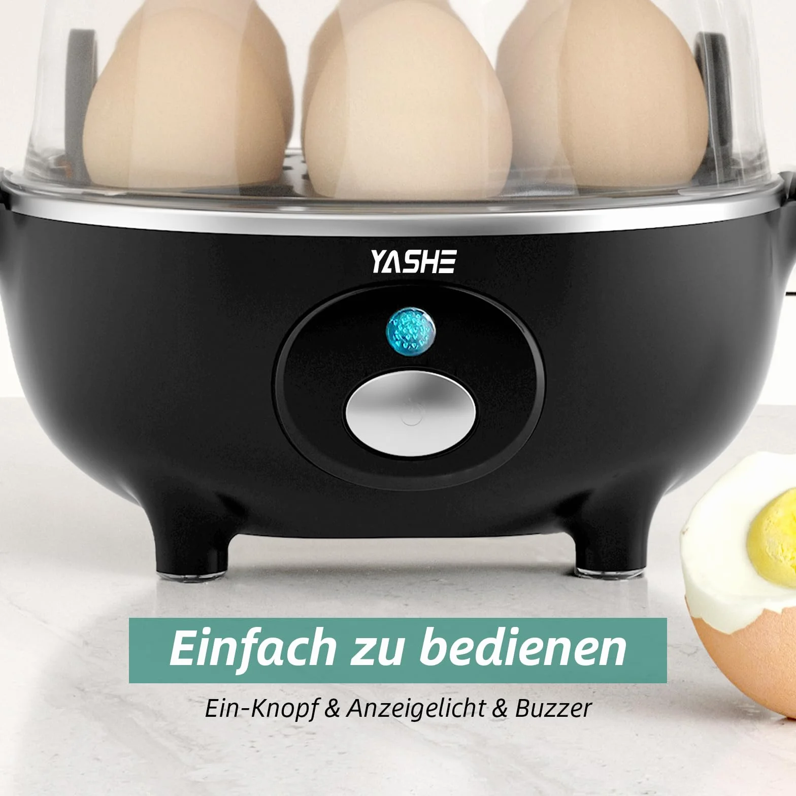 YASHE Eierkocher, 360W Kompakter Egg Cooker Multifunktional, 7 Eier leicht zu Pellen, Weich, Mittel, Hart Gekocht, Eierbecher, Omelett-maker, Dampfgarer, Signalton, Kontrollleuchte, BPA-frei