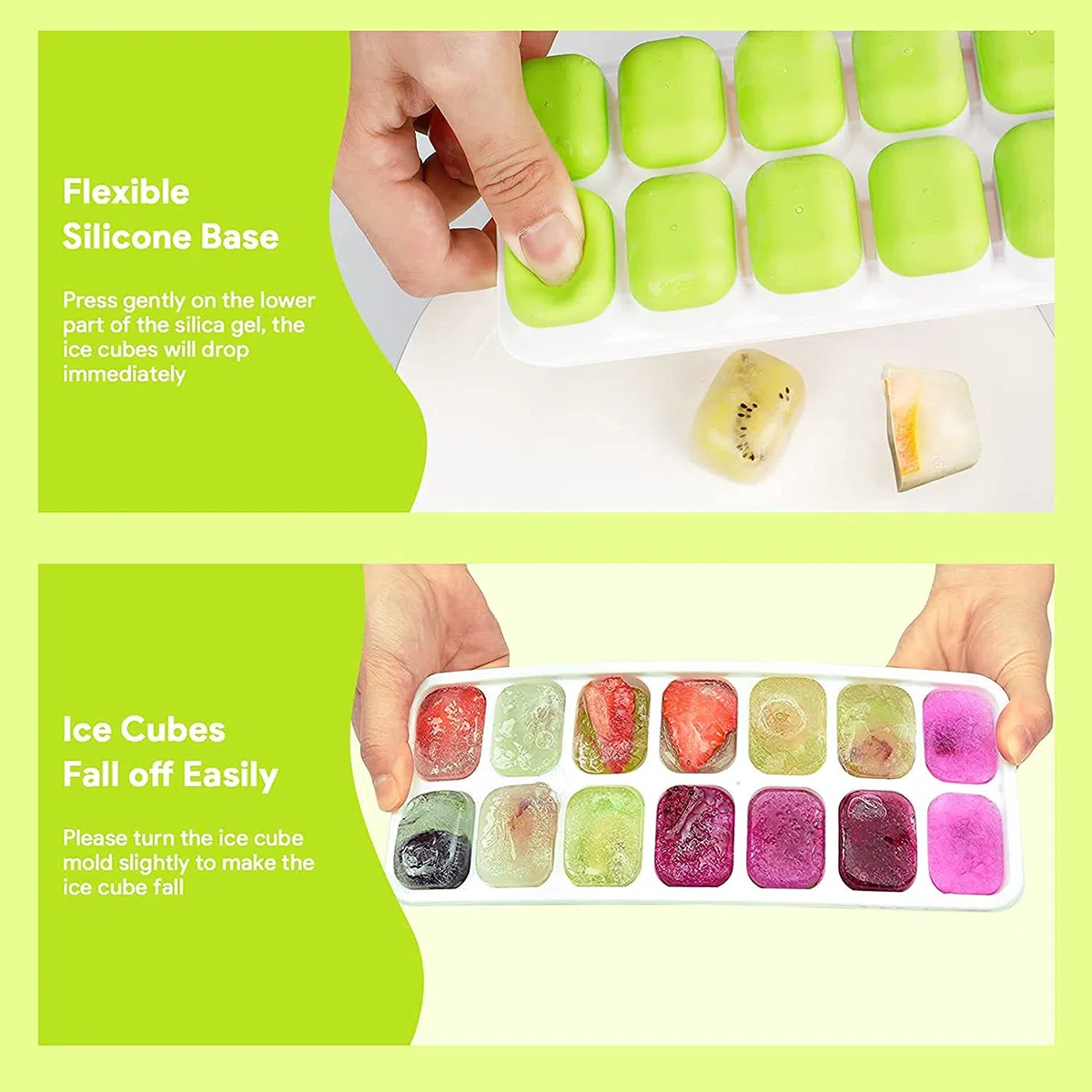 Airabc 4er Pack Eiswürfelform Silikon Mit Deckelm, Platzsparend und stapelbar Ice Tray Ice Cube, LFGB Zertifiziert und BPA Frei Quadratische Eiswürfelschalen einfach Herauszunehmen