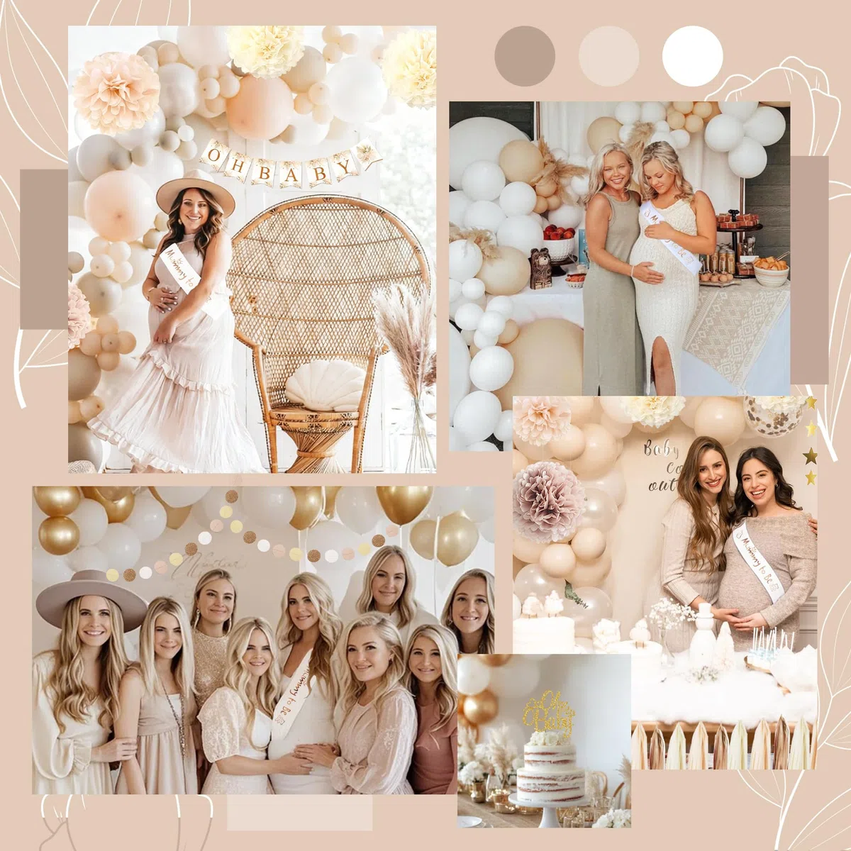Babyparty Deko Mädchen Junge, Baby Shower Deko, Beige Nude Weiß Baby Party Dekoration Neutral, Oh Baby Girlande, Luftballons Girlande für Gender Reveal Boho Boy or Girl Ballon Deko