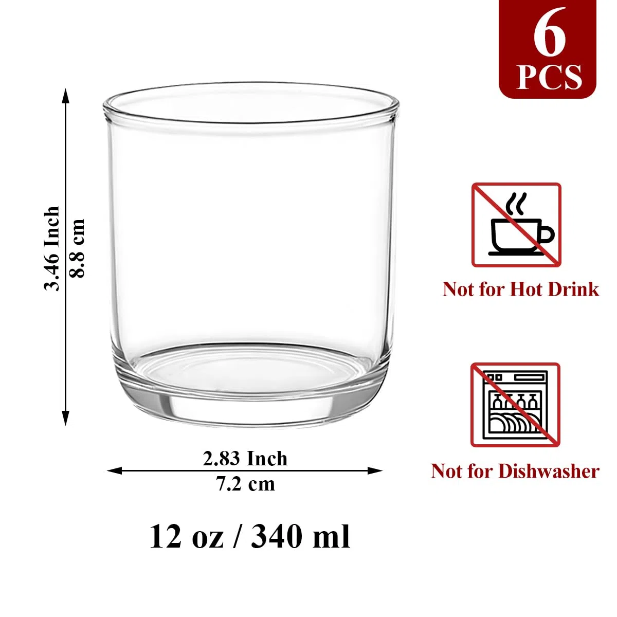 Kyraton Whiskygläser Set aus 6, Old Fashioned PET Klarglas Kunststoff 340ml (11,5oz) Robuste Unzerstörbare Trinkgläser für Bier, Saft, Milch, Scotch, Wodka Likör, Bourbon, Cocktail​.