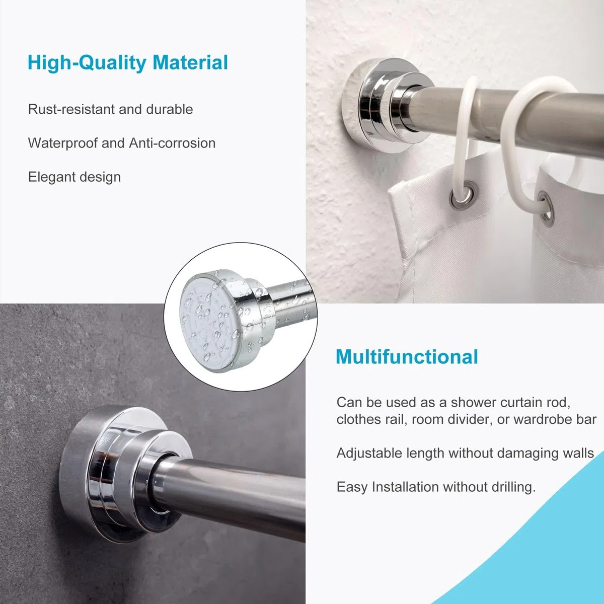 Intirilife Teleskopstange in SILBER 81-148 cm- Ausziehbare Stange, Edelstahl, verstellbar, rutschfest, vielseitig einsetzbar ohne Bohren und Schrauben- Klemmstange Duschvorhangstange Gardinenstange