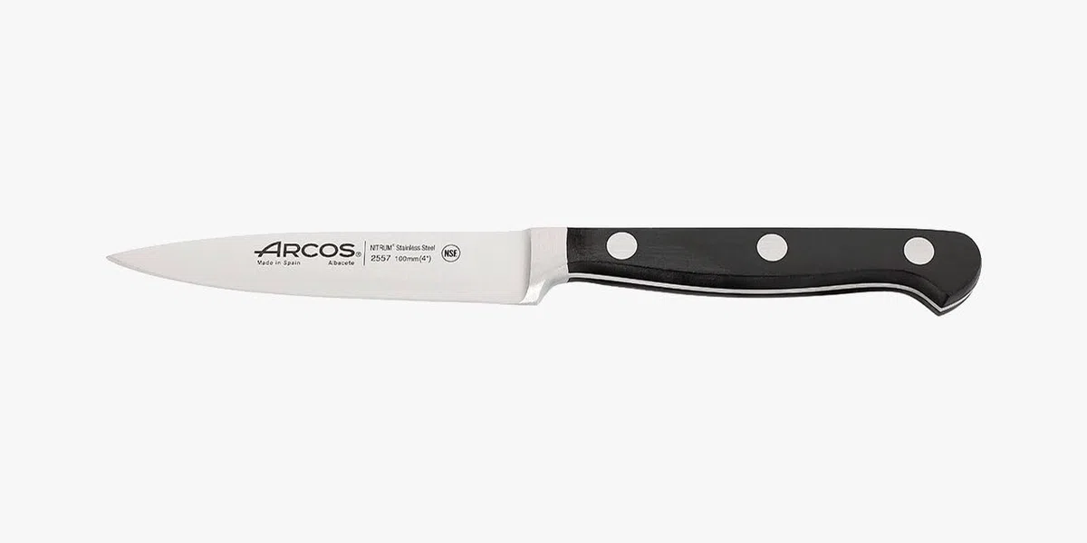 Arcos Professionelles Küchenmesser - Geschmiedete Edelstahlklinge 100 mm - Robuster POM-Griff Schwarz - Klassische Serie für präzises Schneiden