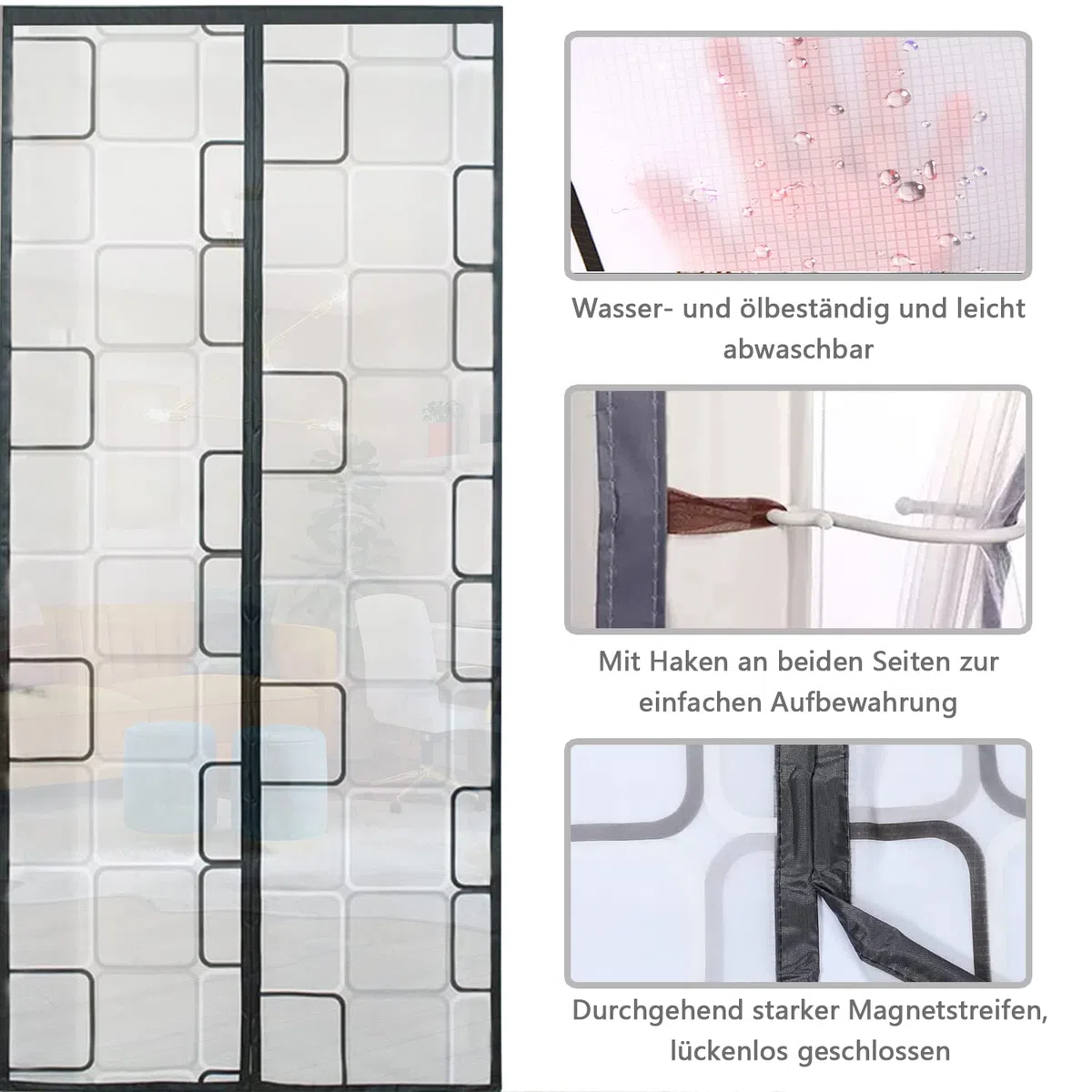 Magnet Wärmeschutzvorhang für Türen 90x220cm, Isolier Schutz Vorhang,Kälteschutz und Wärmeschutz im Winter, Ideal für die Nutzung von Klimaanlagen im Sommer, Kinderleichte Klebemontage Ohne Bohren