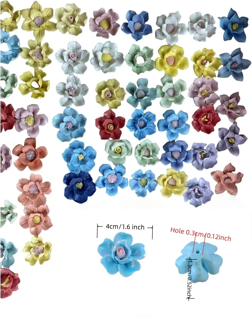 10 STÜCK 3D Blumen Keramikfliesen, 4 CM handgefertigte Porzellan Keramik Blumen für Kunstwerke, Aquarium, Vasen, Wohnzimmer, Esstisch, Büro, häusliche Blumendekoration (einzelblütige blau)