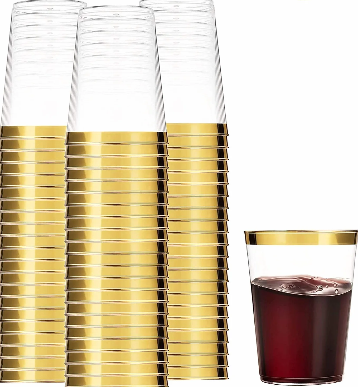 LATERN 50 Stück Plastikbecher mit Goldrand, 360ml Becher aus Kunststoff Wiederverwendbare Trinkbecher Elegante Party Weingläser für Champagner Bier Cocktail Martini Soda Dessert (10,5 x 7,5cm)