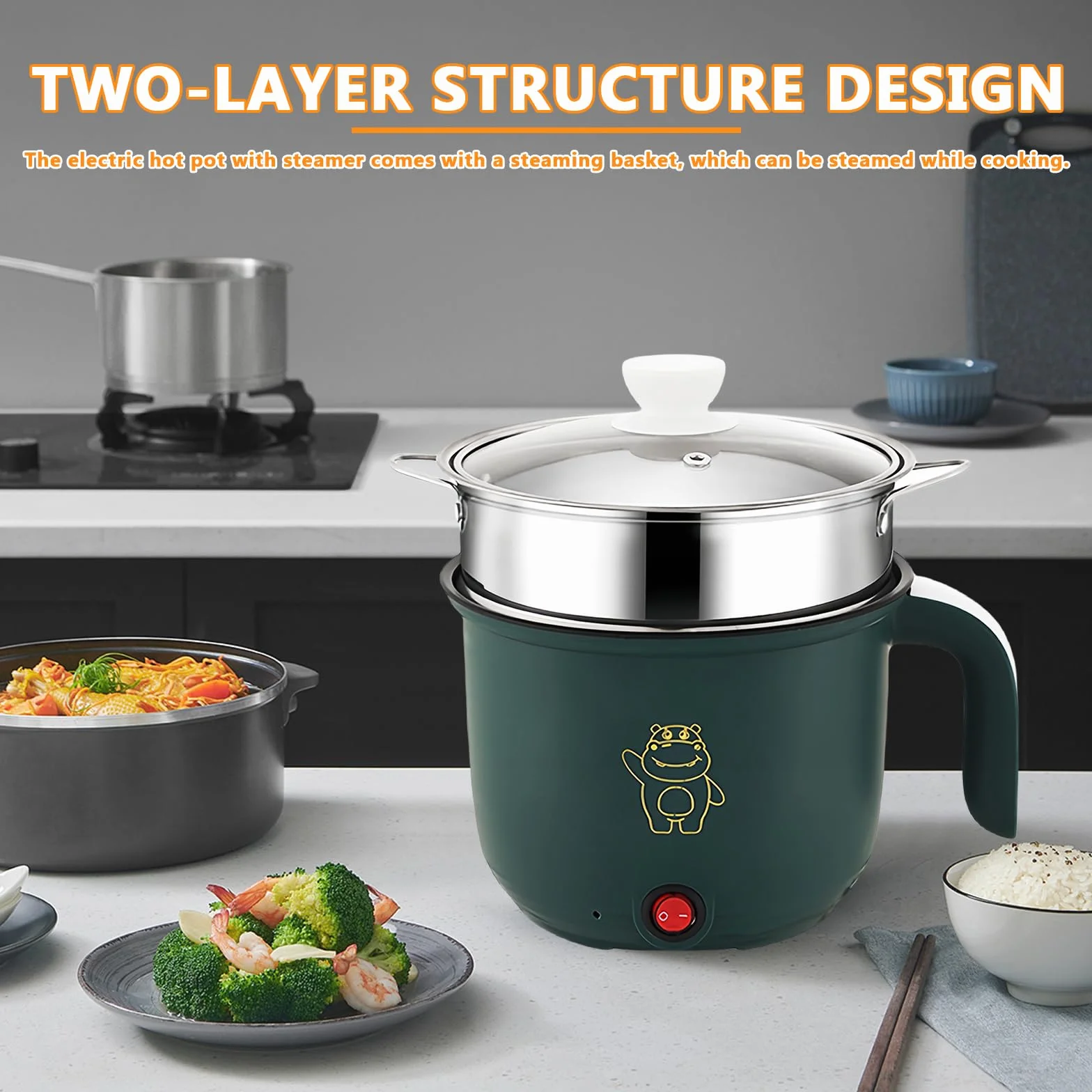Elektrischer Hot Pot Mit Dampfgarer, Elektrische Hot Pot 1.5l, Tragbare Mini Antihaft Multikocher, Schneller Ramen Kocher, Tragbare Antihaft Topf Für Zuhause, Büro, Schlafsaal
