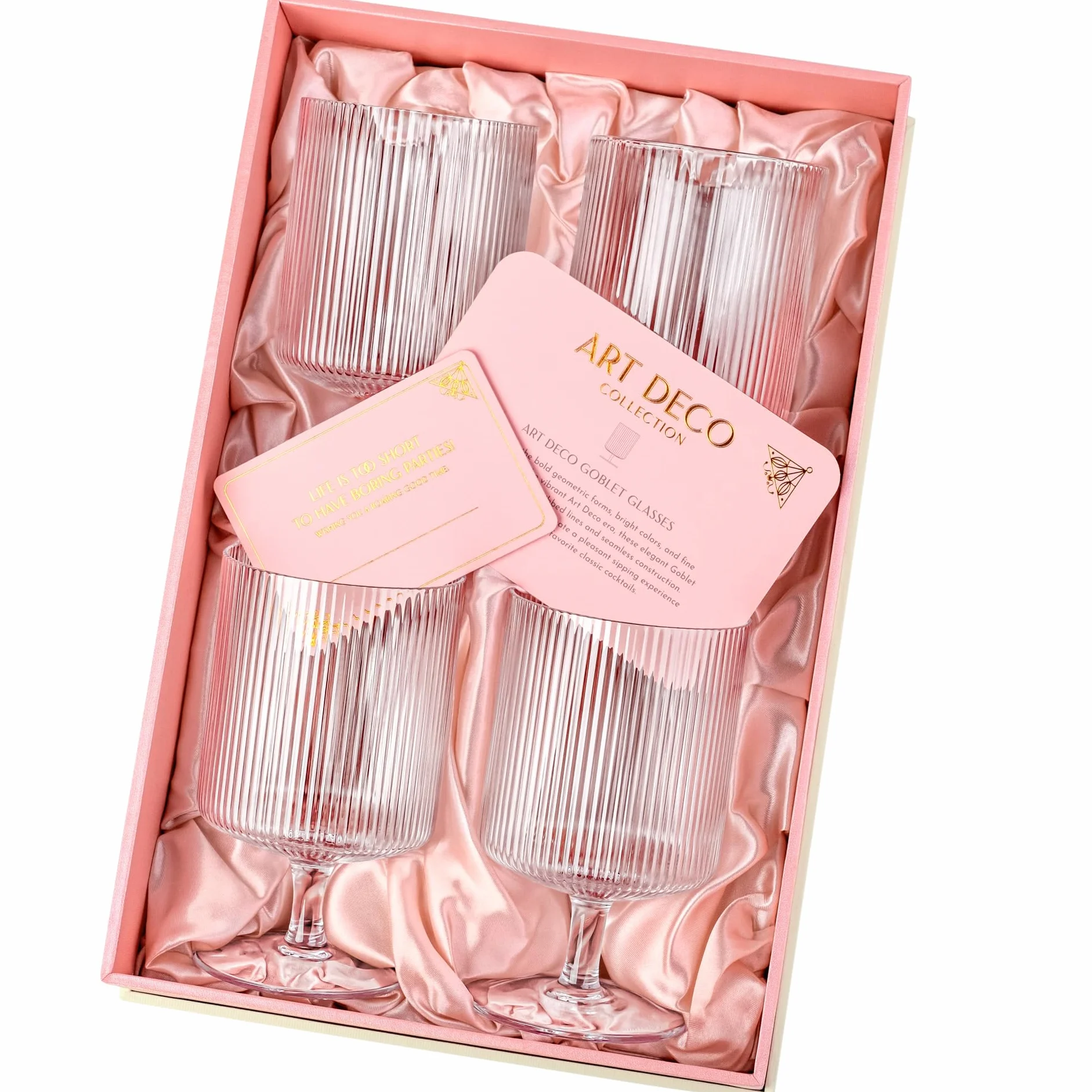 GLASSIQUE CADEAU Vintage Art Deco Gerippte Kristall Gin Cocktailgläser mit Stiel | 4er set | 300 ml Geriffelte Ausgefallene Kelch Trinkgläser für Cocktails